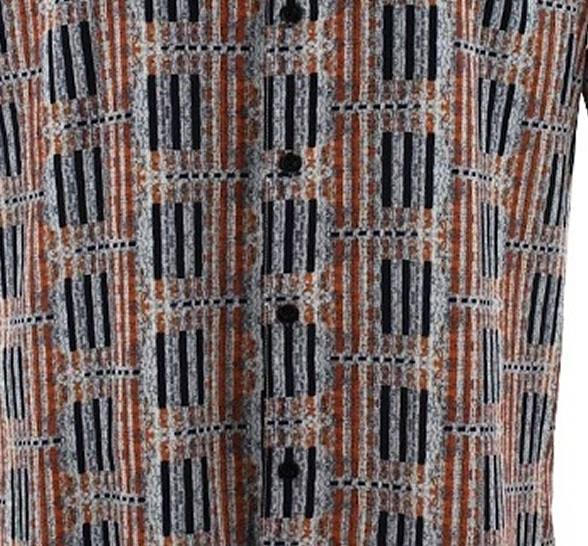 Bassiri Short Sleeve Camp Shirt - Abstract Line Design in Melon & Black